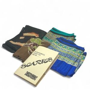 Vtg Elaine Gold Silk Scarves plus 2 JCPenny Illustrated Booklet Elwin Leaflets